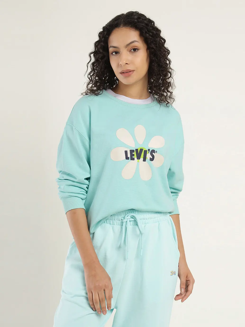 Women's Graphic Light Blue Crew Neck Sweatshirt 1