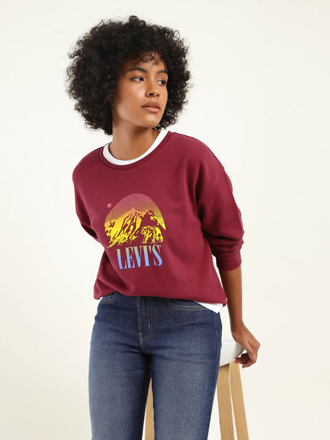 Women's Graphic Maroon Crew Neck Sweatshirt 1