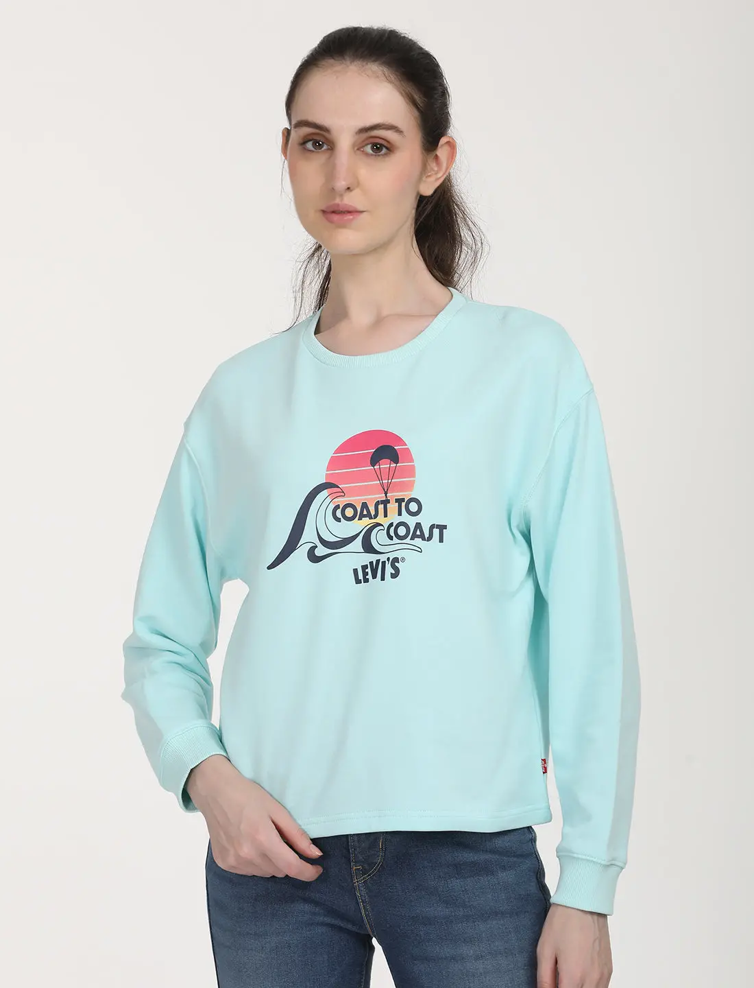 Women's Graphic Light Blue Crew Neck Sweatshirt 1