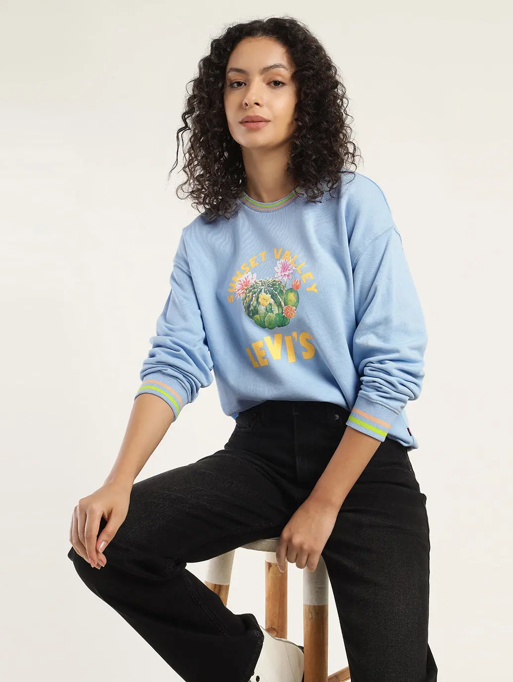 Women's Graphic Blue Crew Neck Sweatshirt 1