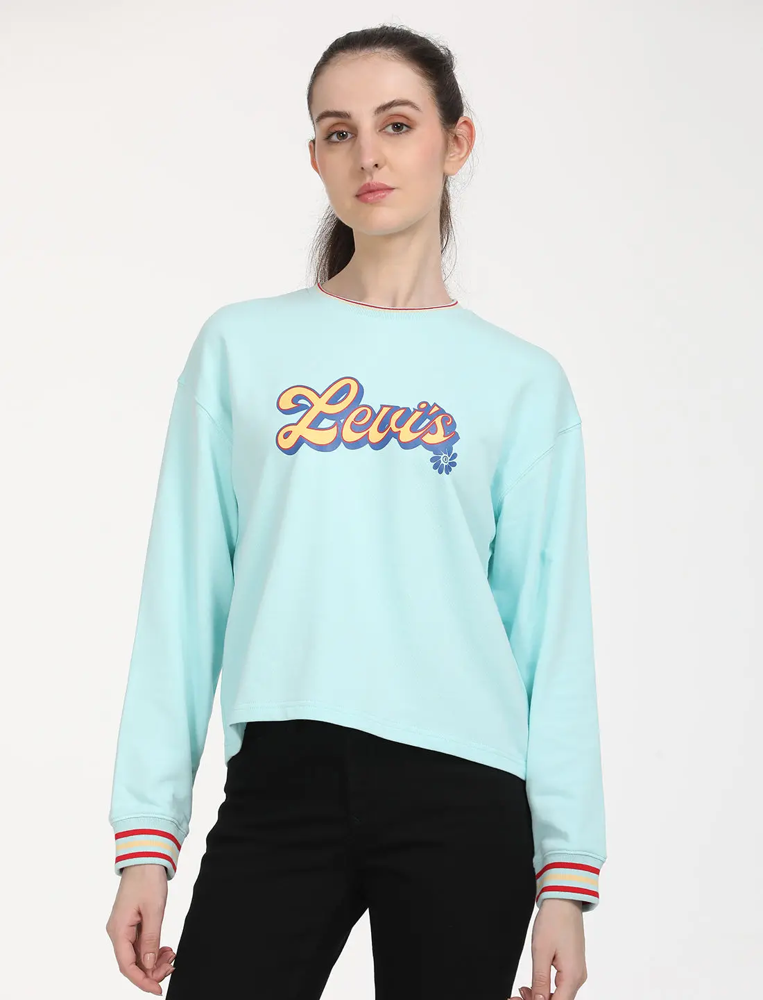 Women's Brand Logo Light Blue Crew Neck Sweatshirt 1