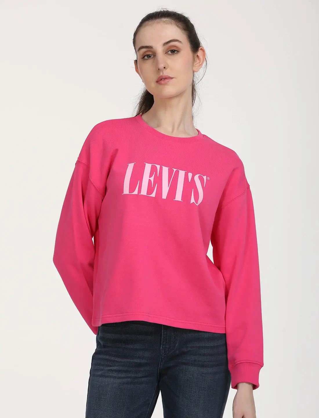 Women's Brand Logo Pink Crew Neck Sweatshirt 1