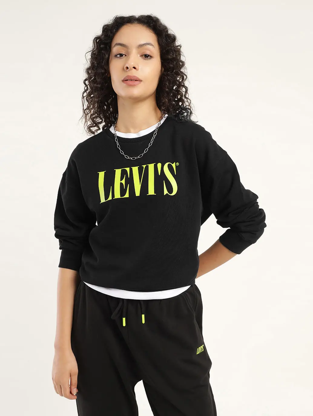 Women's Brand Logo Black Crew Neck Sweatshirt 1