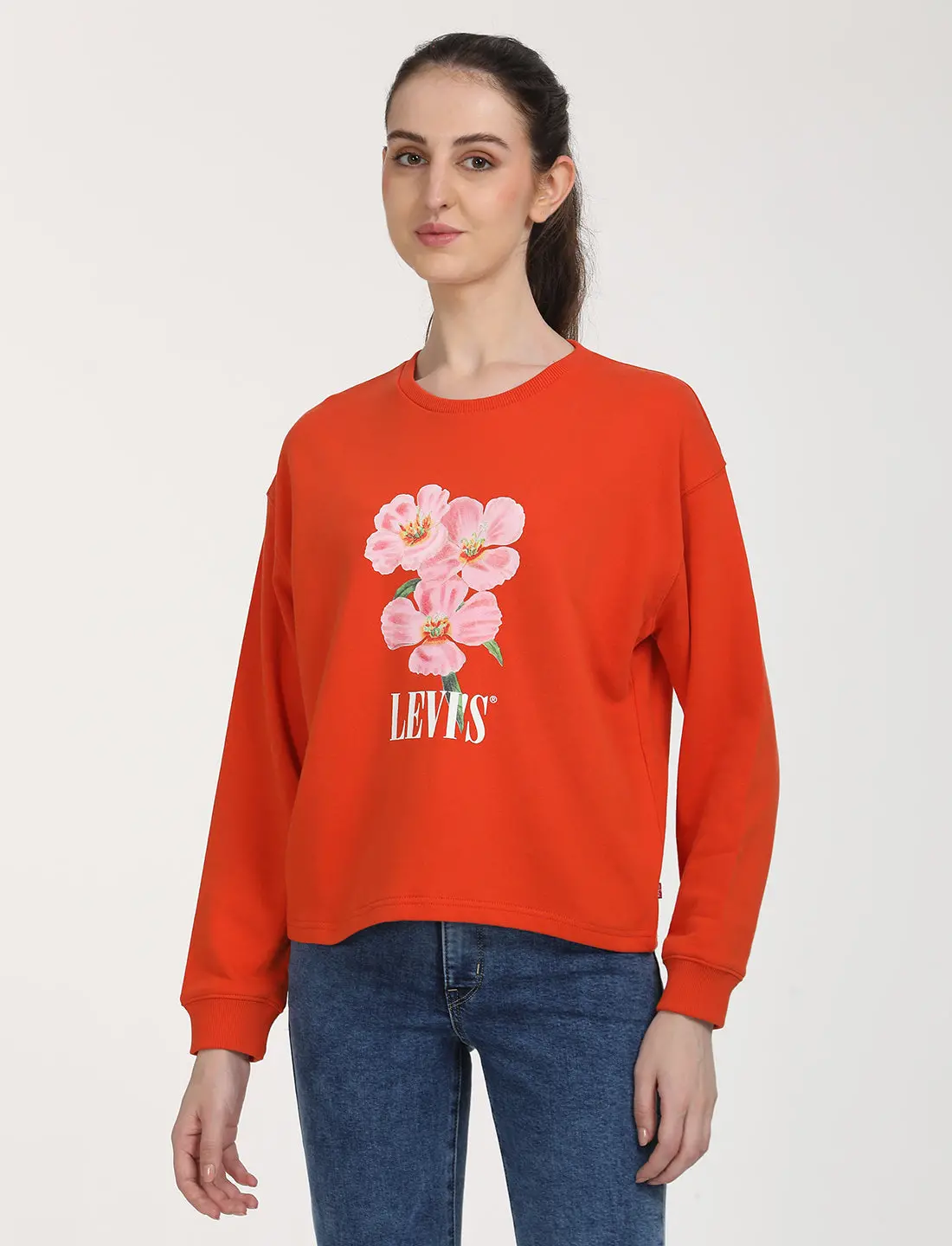 Women's Graphic Orange Crew Neck Sweatshirt 1