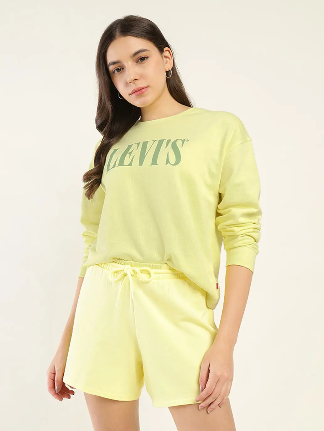 Women's Brand Logo Yellow Crew Neck Sweatshirt 1