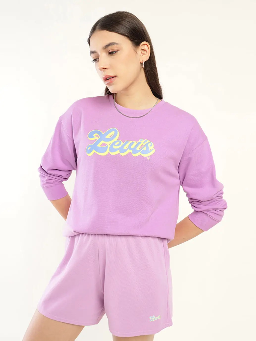 Women's Brand Logo Purple Crew Neck Sweatshirt 1