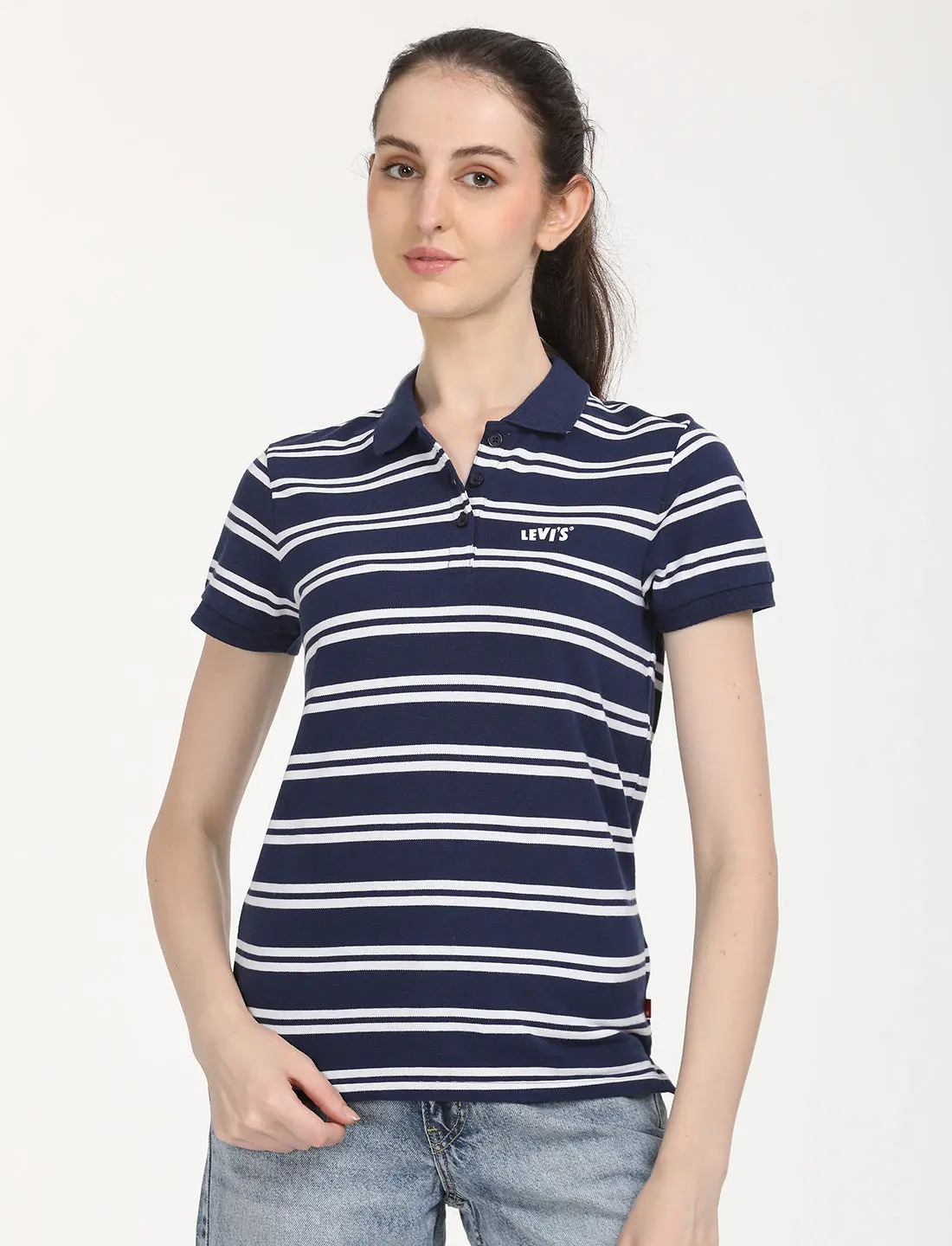 Women's Striped Print Polo T-Shirt 1