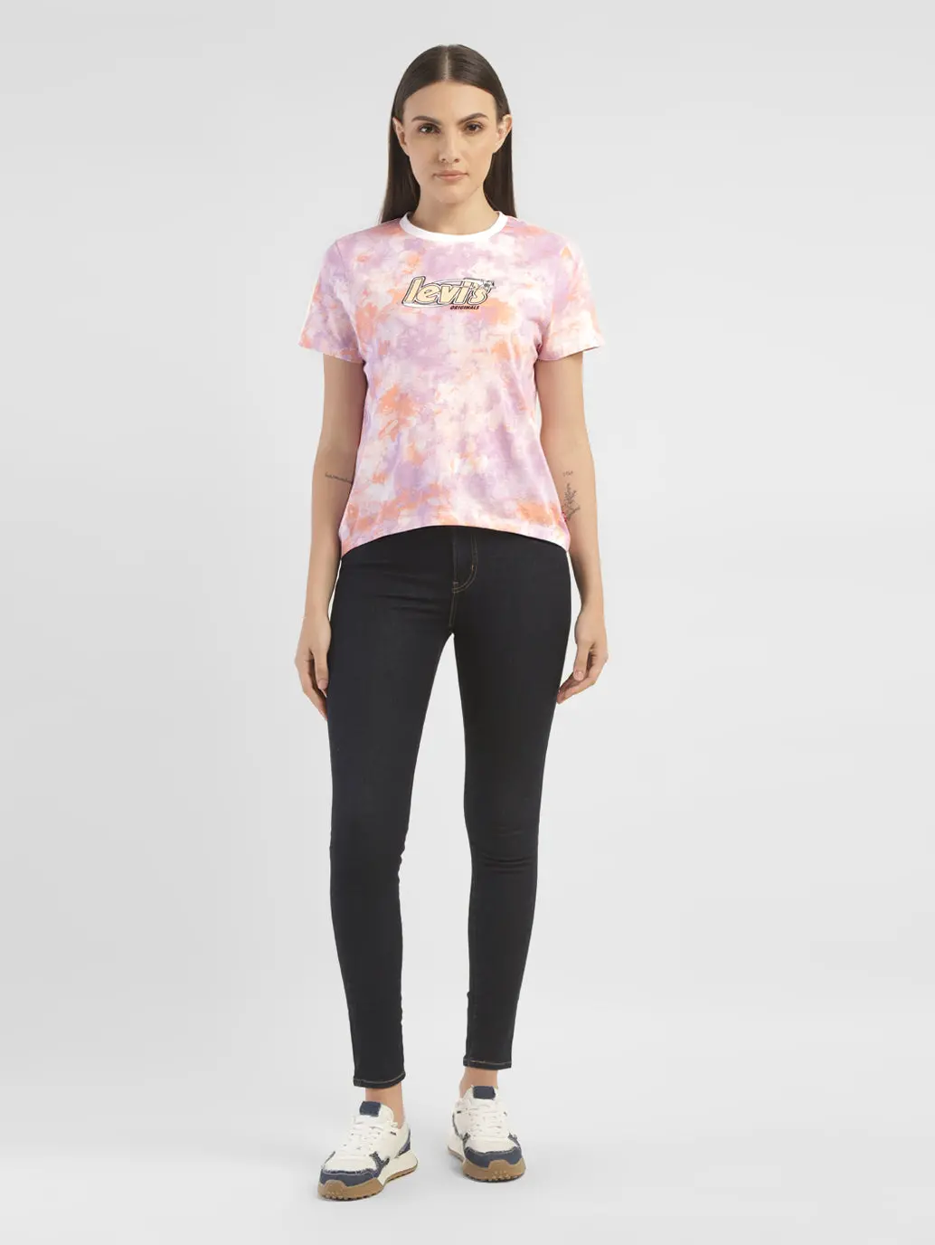 Women's Abstract Dyed Round Neck T-Shirt 1