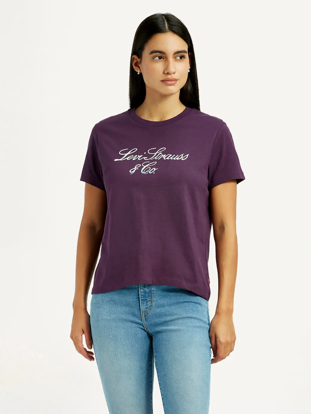 Women's Typography Purple Crew Neck T-Shirt 1