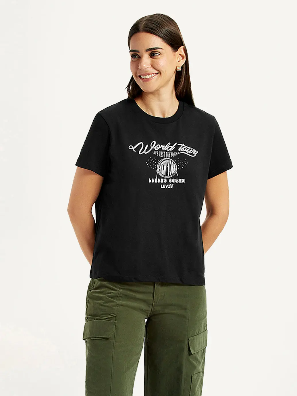 Women's Graphic Print Black Relaxed Fit T-Shirt 1