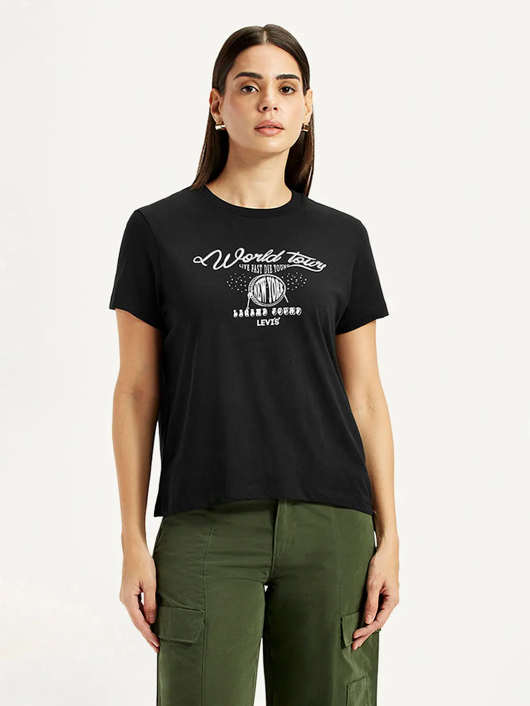 Women's Graphic Print Black Relaxed Fit T-Shirt 5