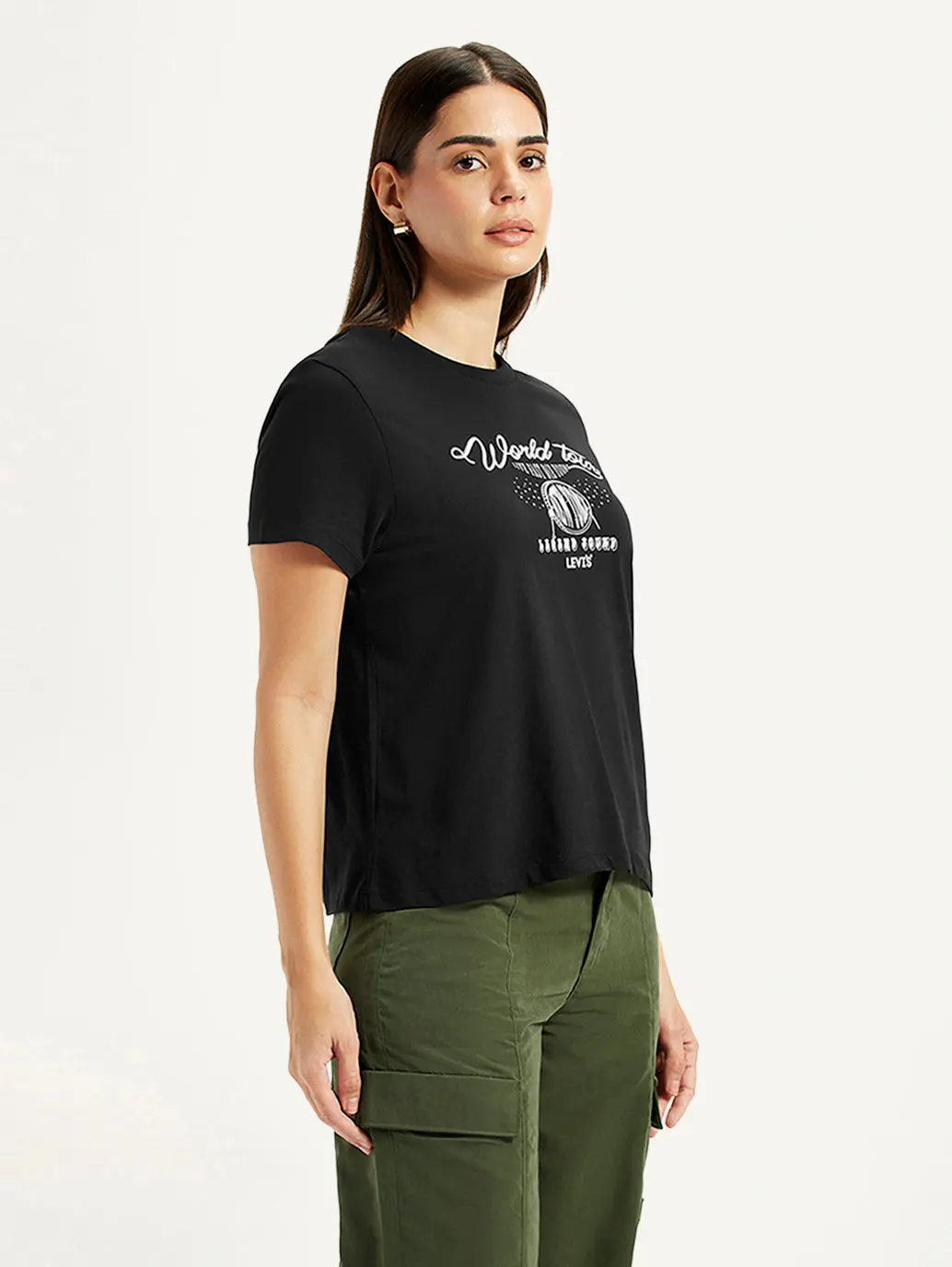 Women's Graphic Print Black Relaxed Fit T-Shirt 4