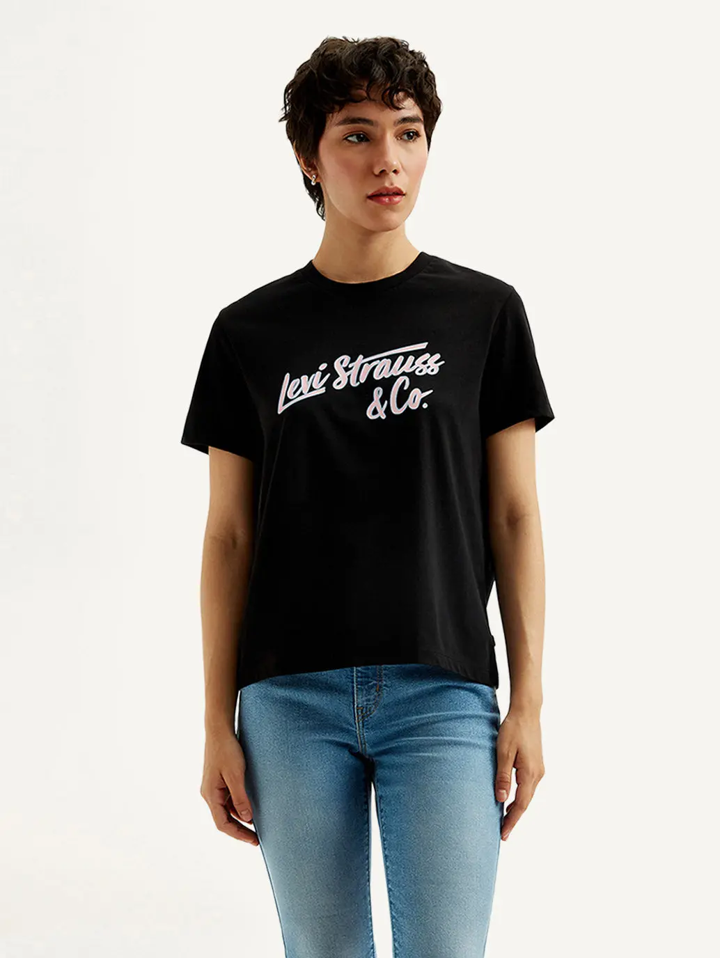 Women's Typography Black Crew Neck T-Shirt 1