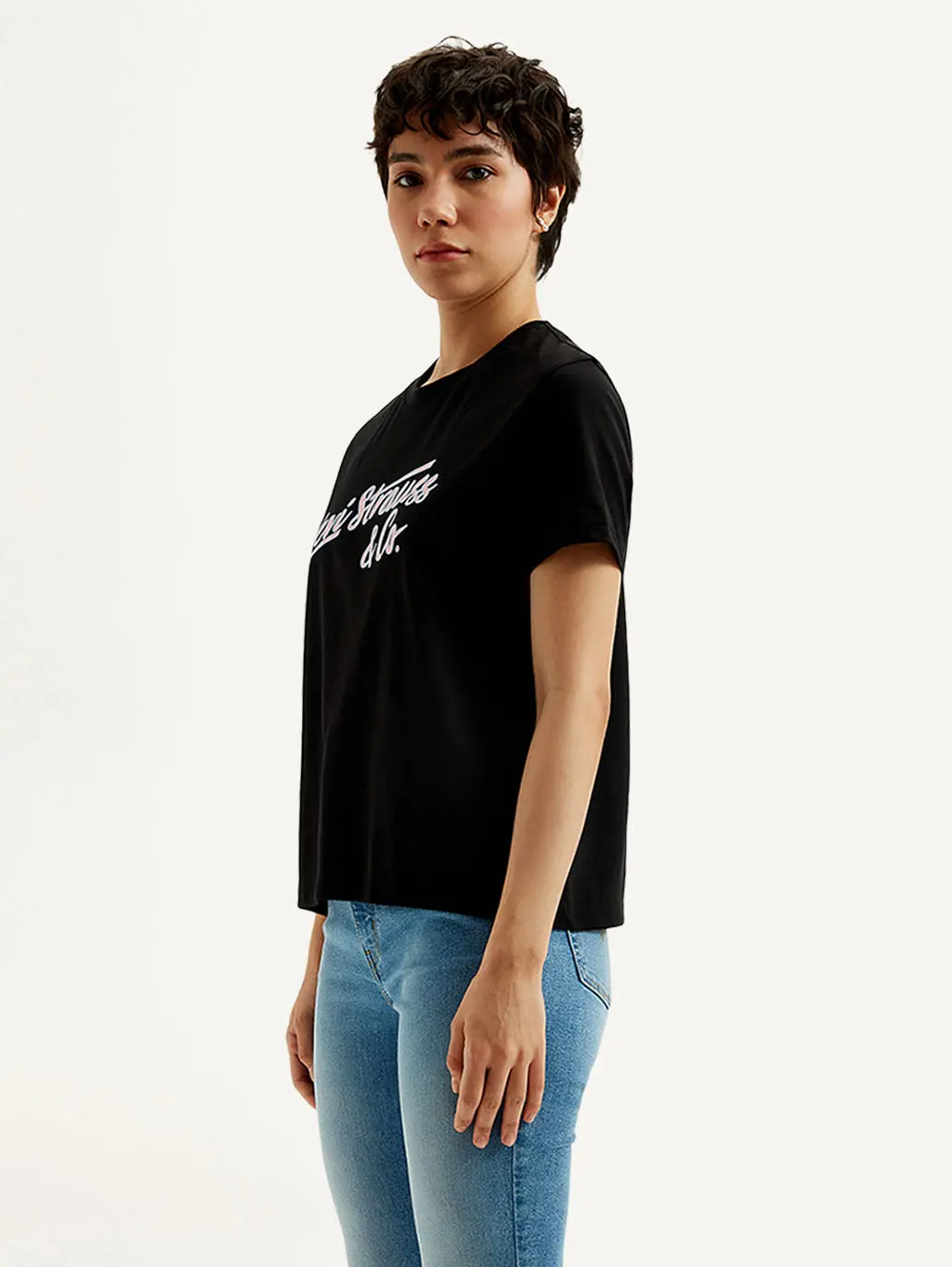 Women's Typography Black Crew Neck T-Shirt 5