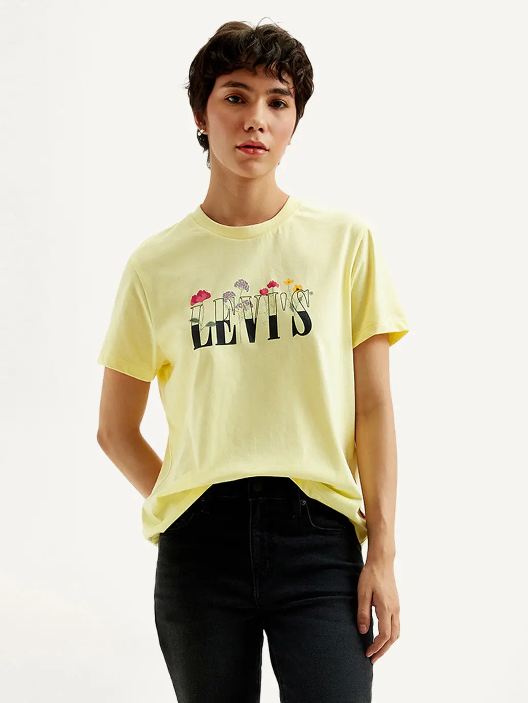 Women's Graphic Print Yellow Crew Neck T-Shirt 1