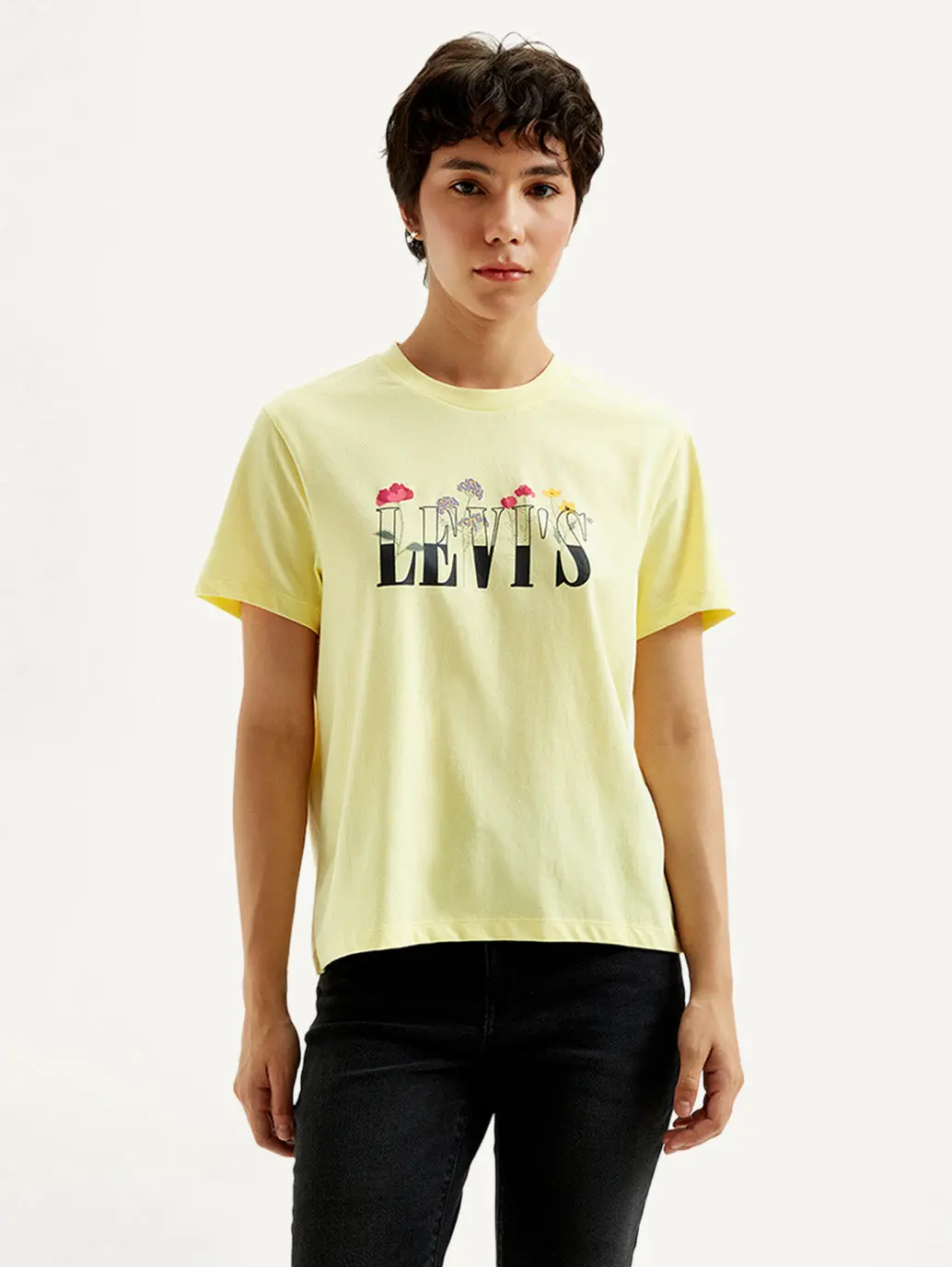 Women's Graphic Print Yellow Crew Neck T-Shirt 5