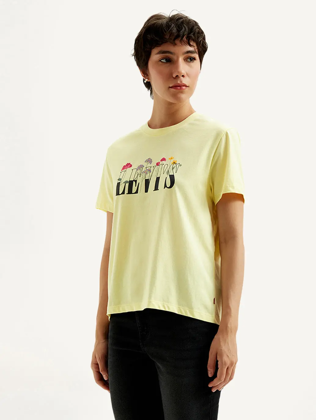 Women's Graphic Print Yellow Crew Neck T-Shirt 4