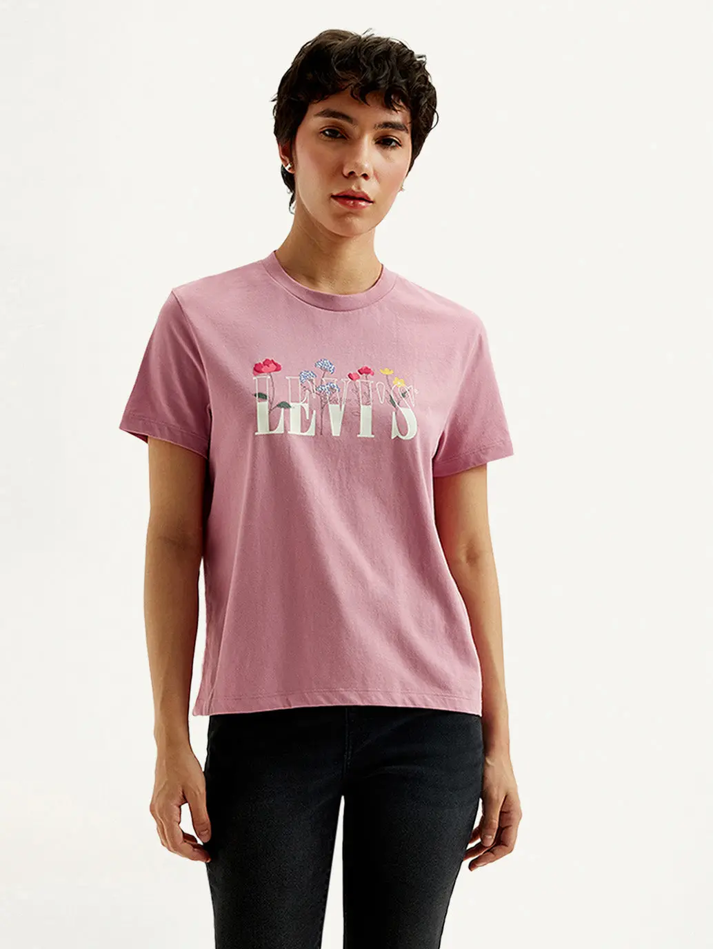 Women's Graphic Print Pink Crew Neck T-Shirt 1