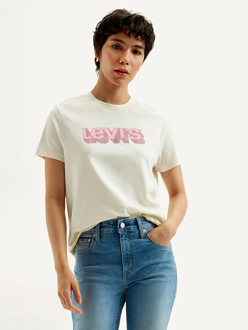Women's Brand Logo Off-White Crew Neck T-Shirt 1