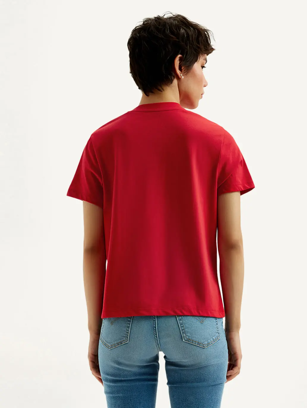 Women's Brand Logo Red Crew Neck T-Shirt 3