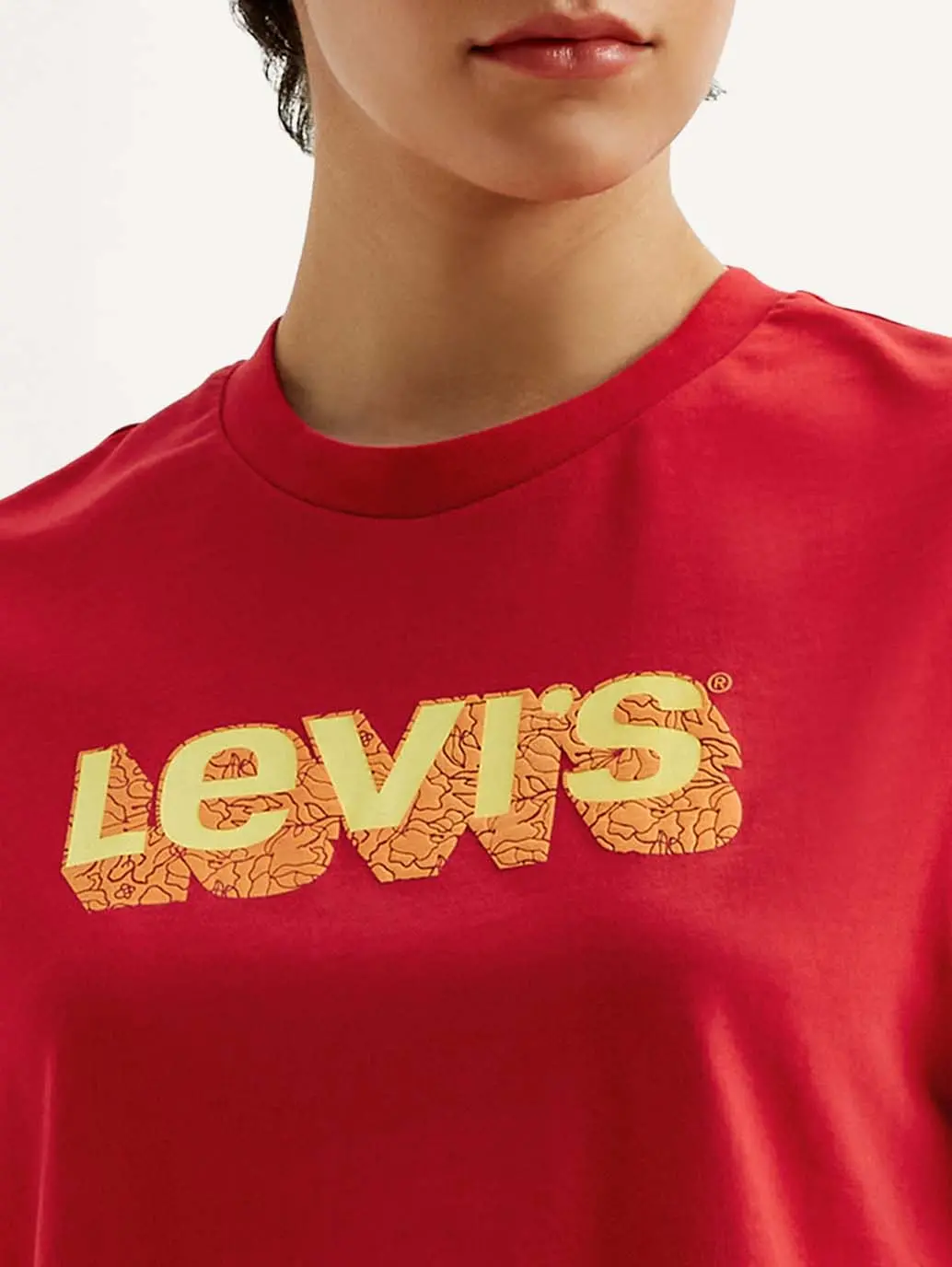 Women's Brand Logo Red Crew Neck T-Shirt 4