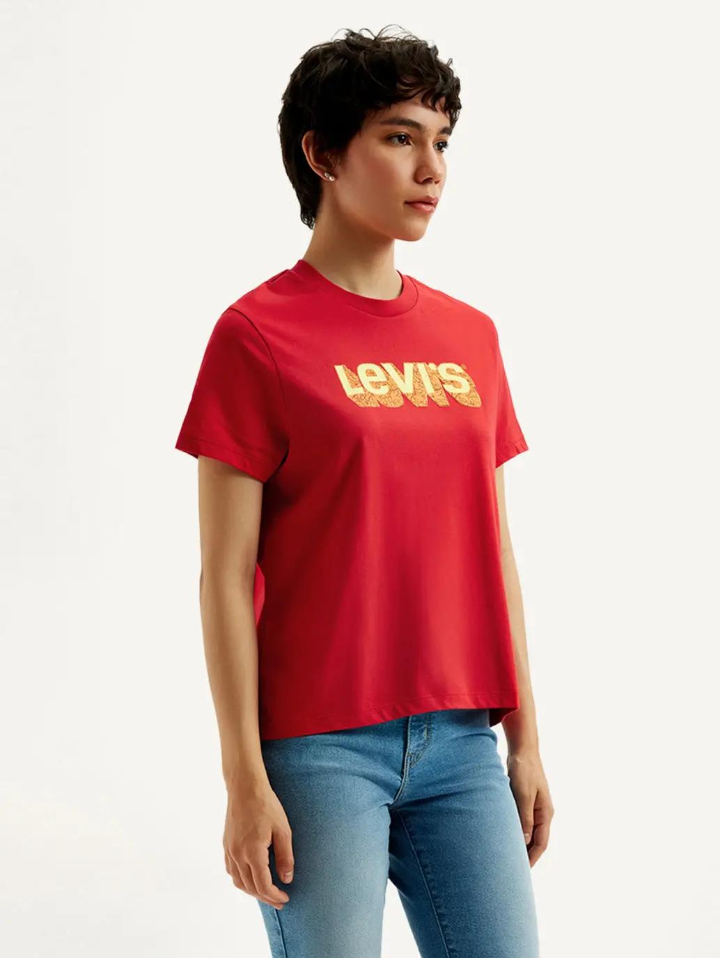 Women's Brand Logo Red Crew Neck T-Shirt 5
