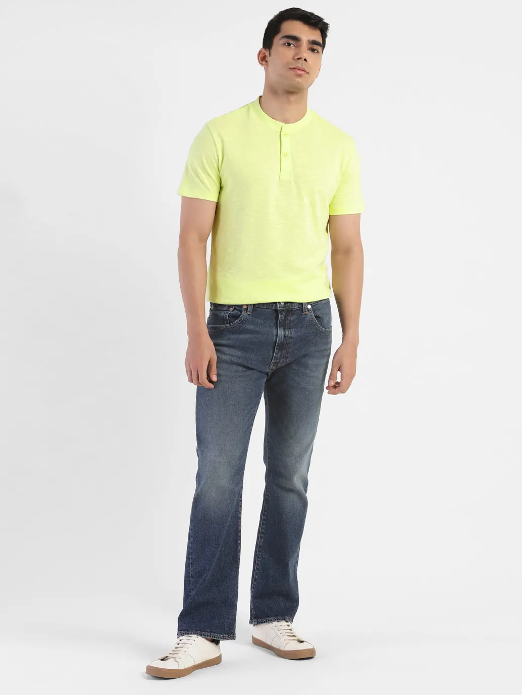 Men's Self Design Henley T-Shirt Yellow 1