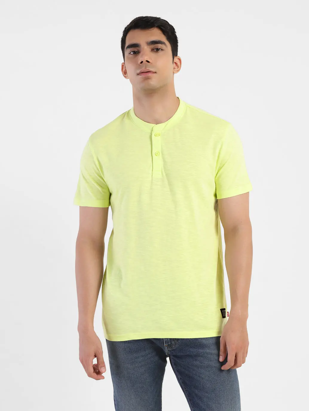 Men's Self Design Henley T-Shirt Yellow 2