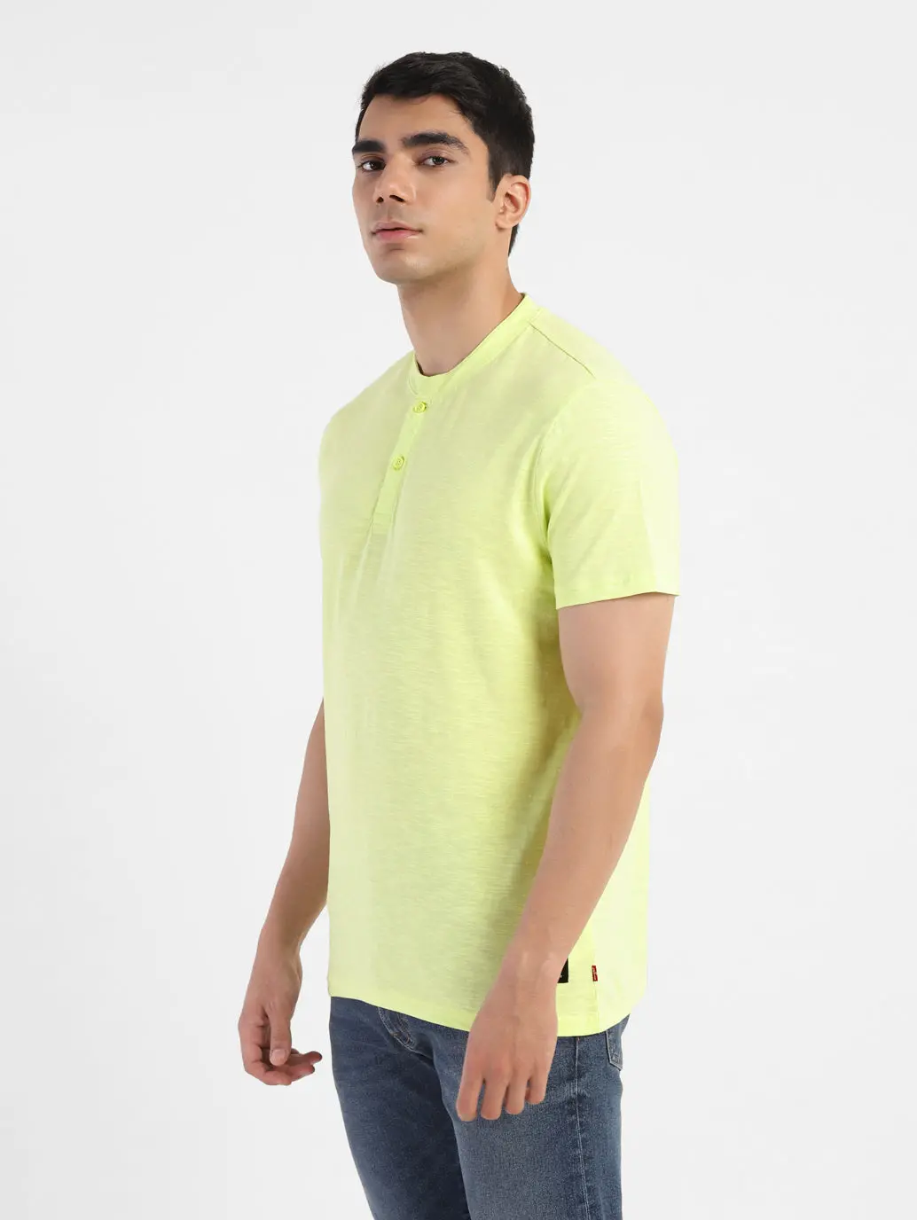 Men's Self Design Henley T-Shirt Yellow 4