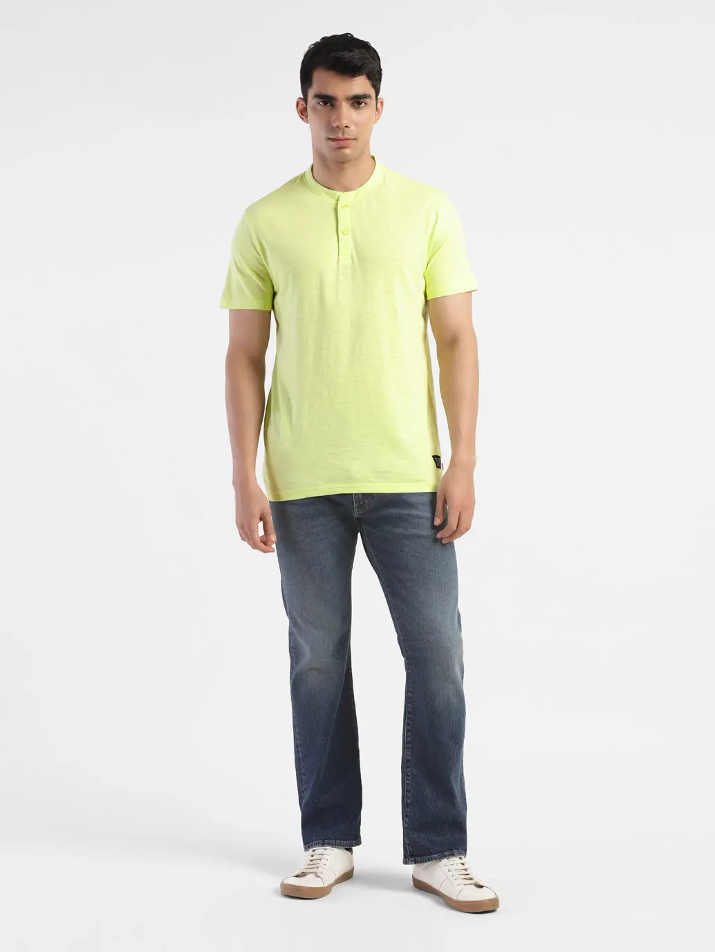 Men's Self Design Henley T-Shirt Yellow 5