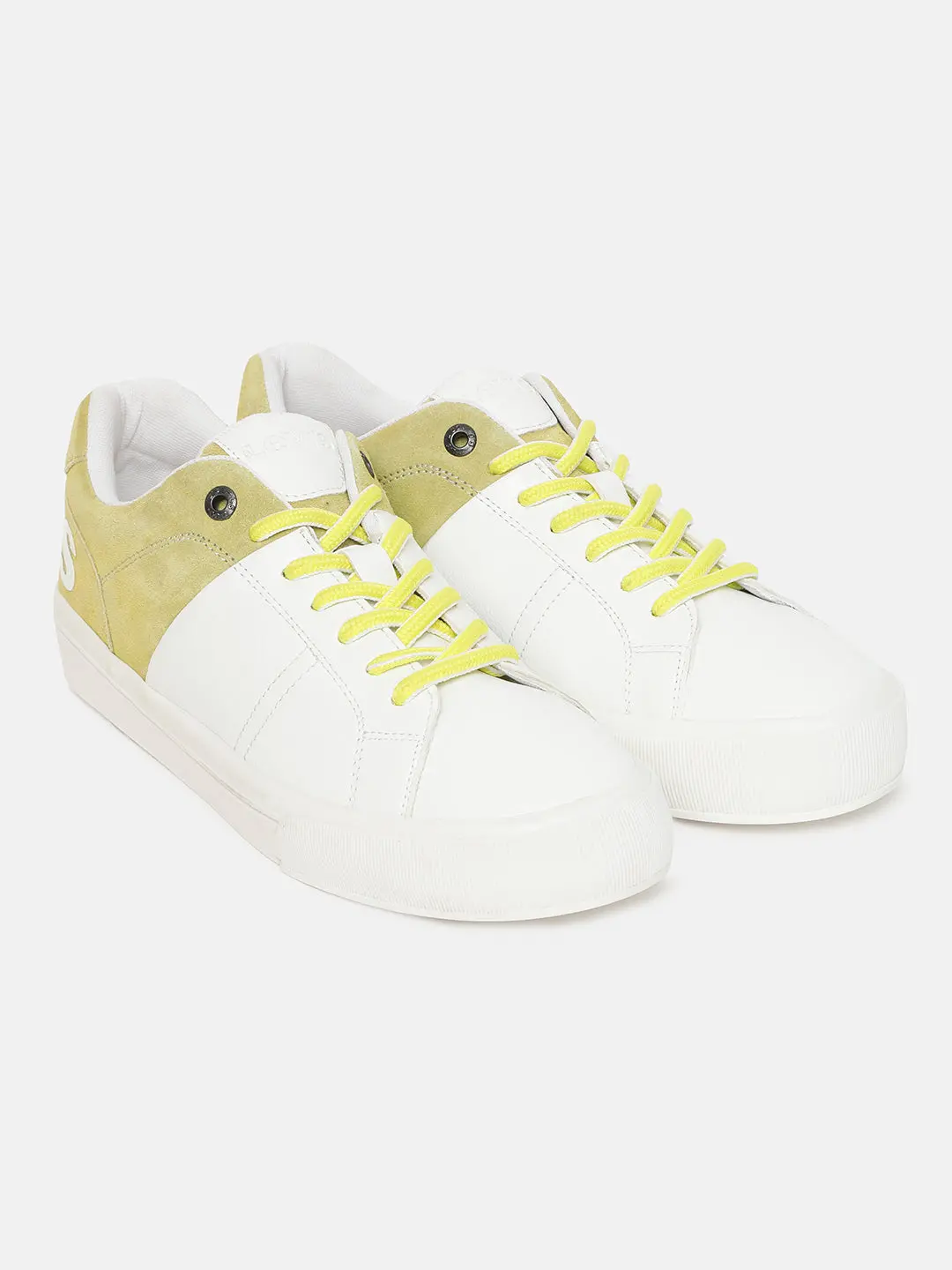 Men's White And Yellow Colorblock Shoes 1
