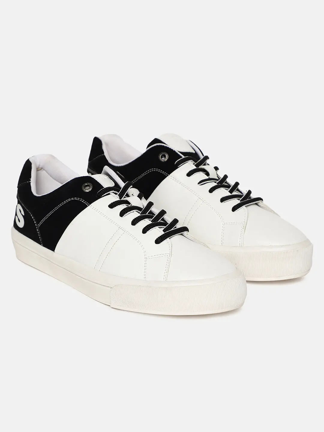 Men's White And Black Colorblock Shoes 1