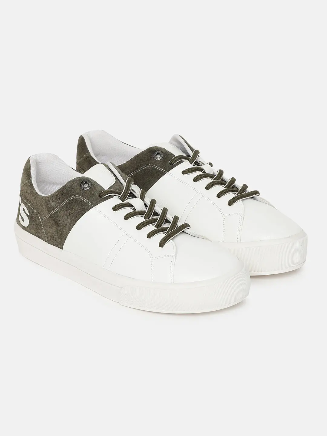 Men's White And Green Colorblock Shoes 1
