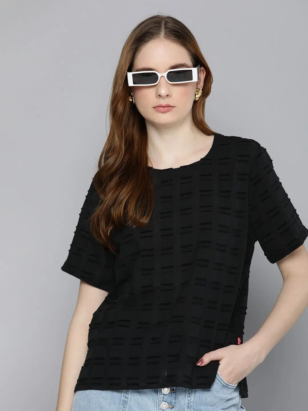 Women's Checked Round Neck T-Shirt 1