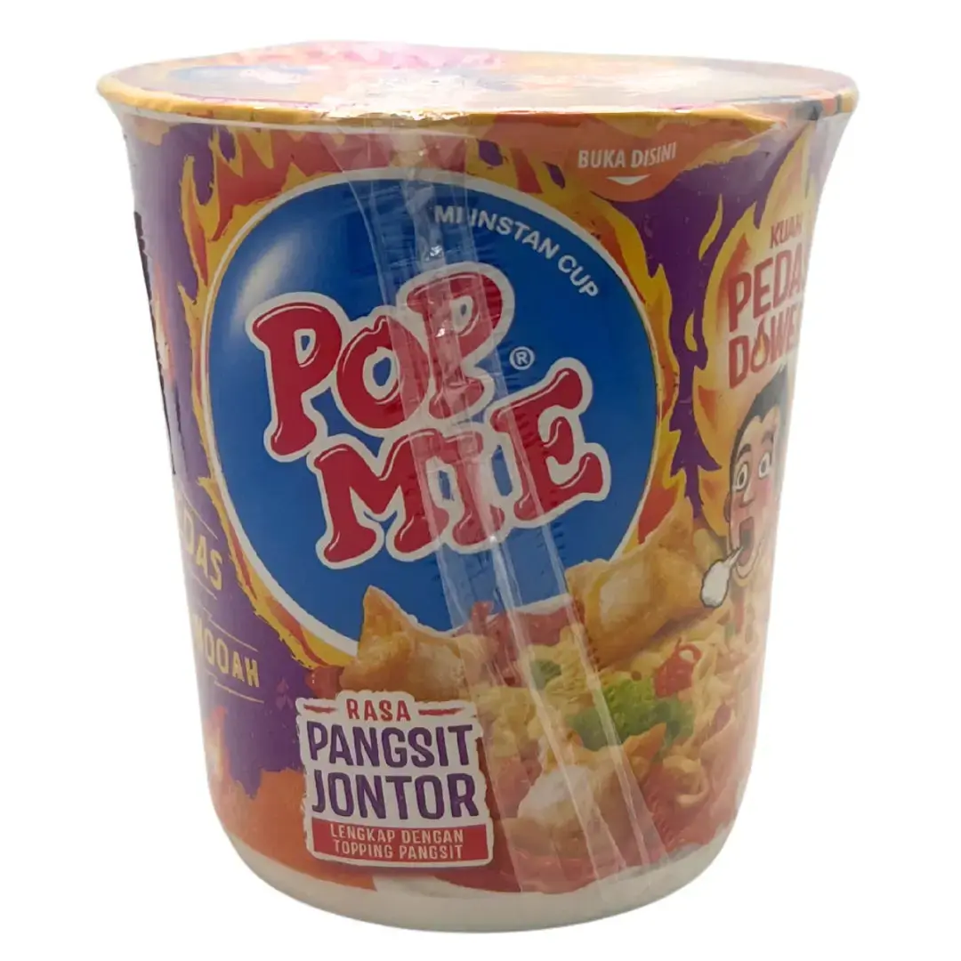 Indomie Popmie Instant Cup Noodle Soup Extra Spicy Dumplings Flavour (Pangsit Jontor) 75G 1