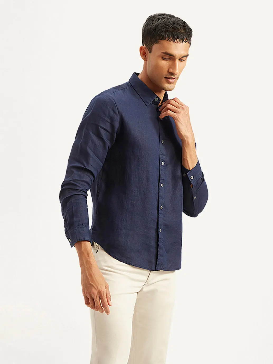 Men's Redloop Solid Slim Fit Linen Shirt 4