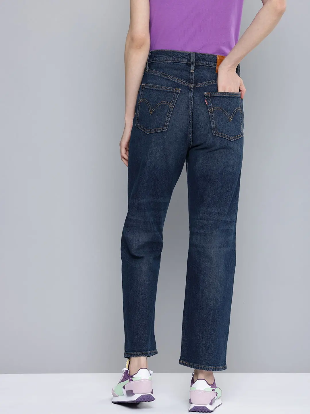 Women's Blue Ribcage Straight Ankle Fit Mid Rise Jeans 4