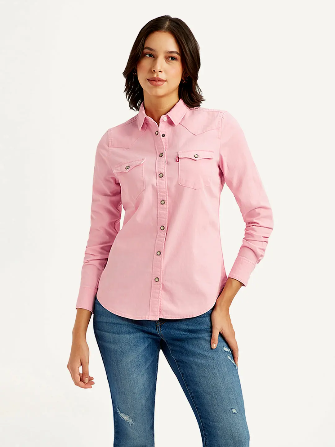 Women's Solid Spread Collar Shirt 1