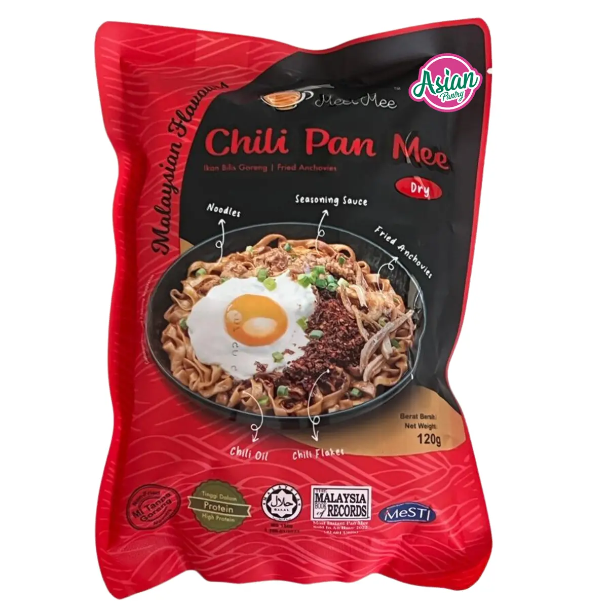 Meet Mee Chili Pan Mee With Anchovies (Dry) - Thick Noodle 120G 1