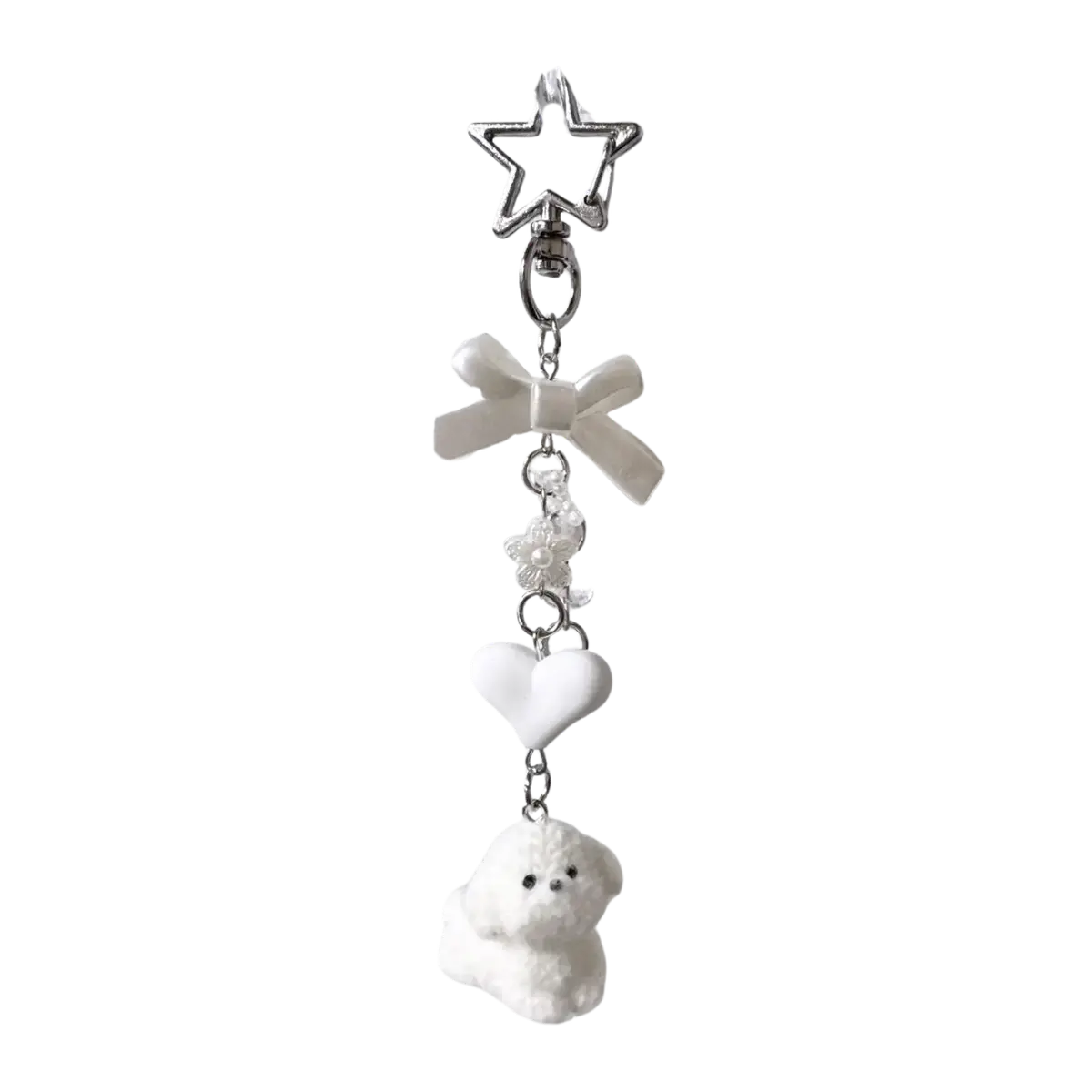 Asian Pantry Cute White Dog Phone Chain, Bag Charm With White Bow 1