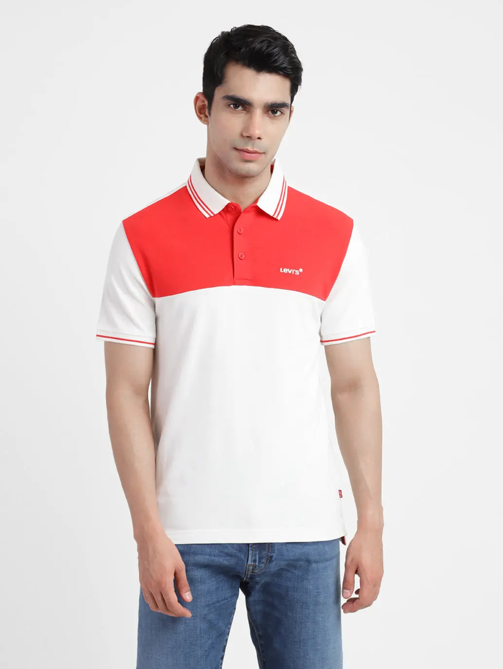 Men's Colorblock White Polo T-Shirt 1