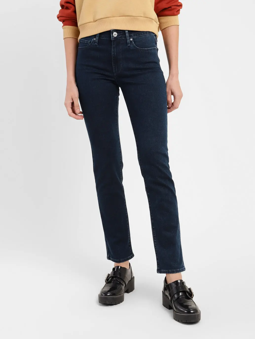 Women's 712 Blue Straight Fit Mid Rise Jeans 1