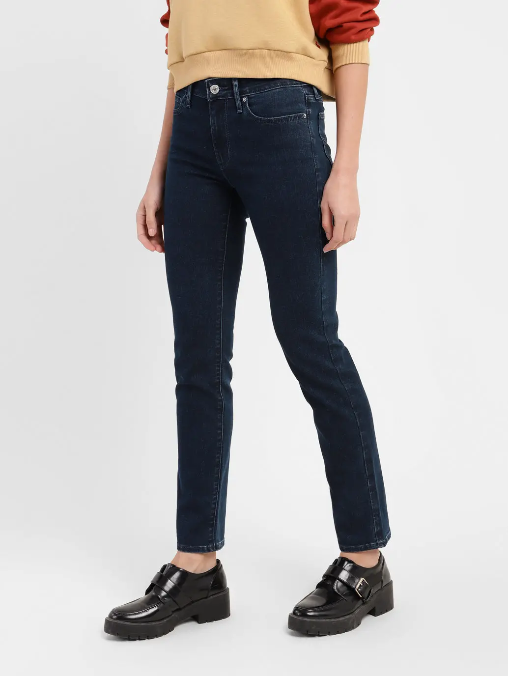 Women's 712 Blue Straight Fit Mid Rise Jeans 3