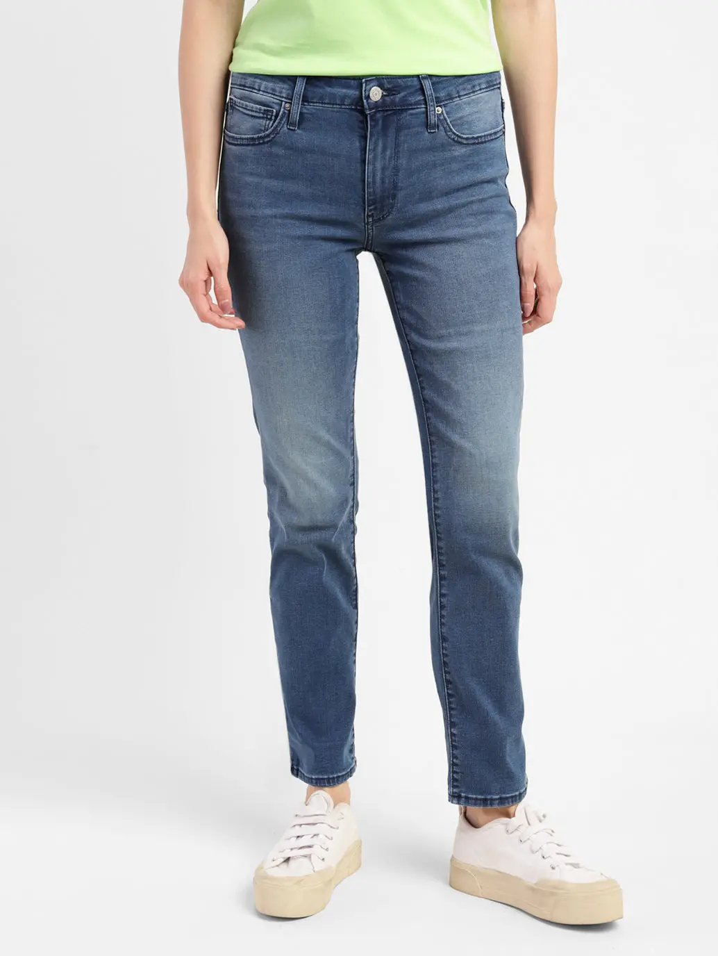 Women's 712 Blue Straight Fit Mid Rise Jeans 2
