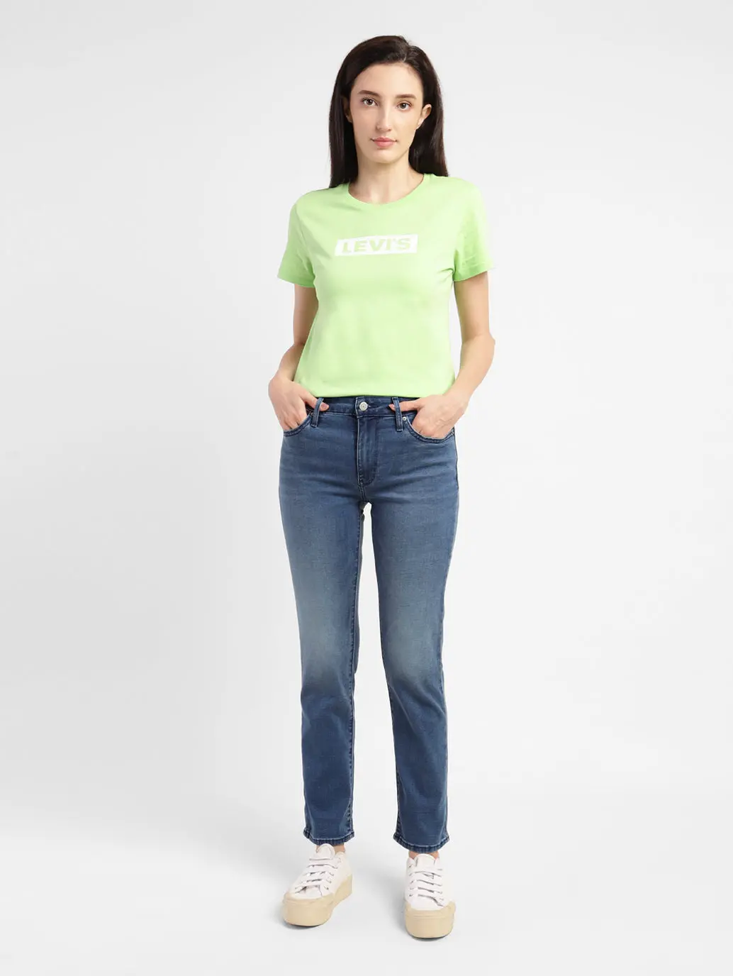 Women's 712 Blue Straight Fit Mid Rise Jeans 5