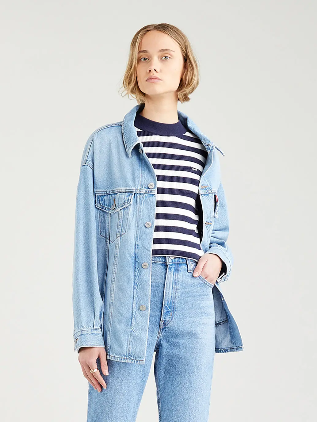 Women's Striped Navy Blue Crew Neck Sweater 1