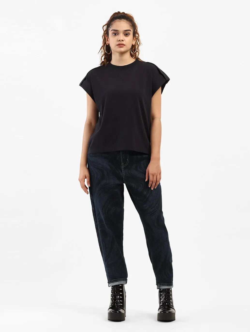 Women's Blue Loose Tapered Fit High Rise Jeans 1