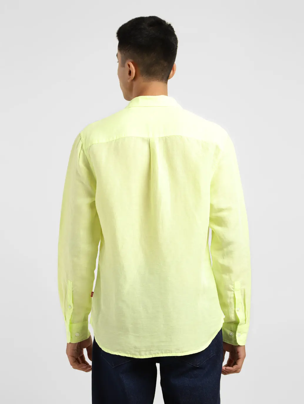 Men's Solid Spread Collar Linen Shirt Yellow 3