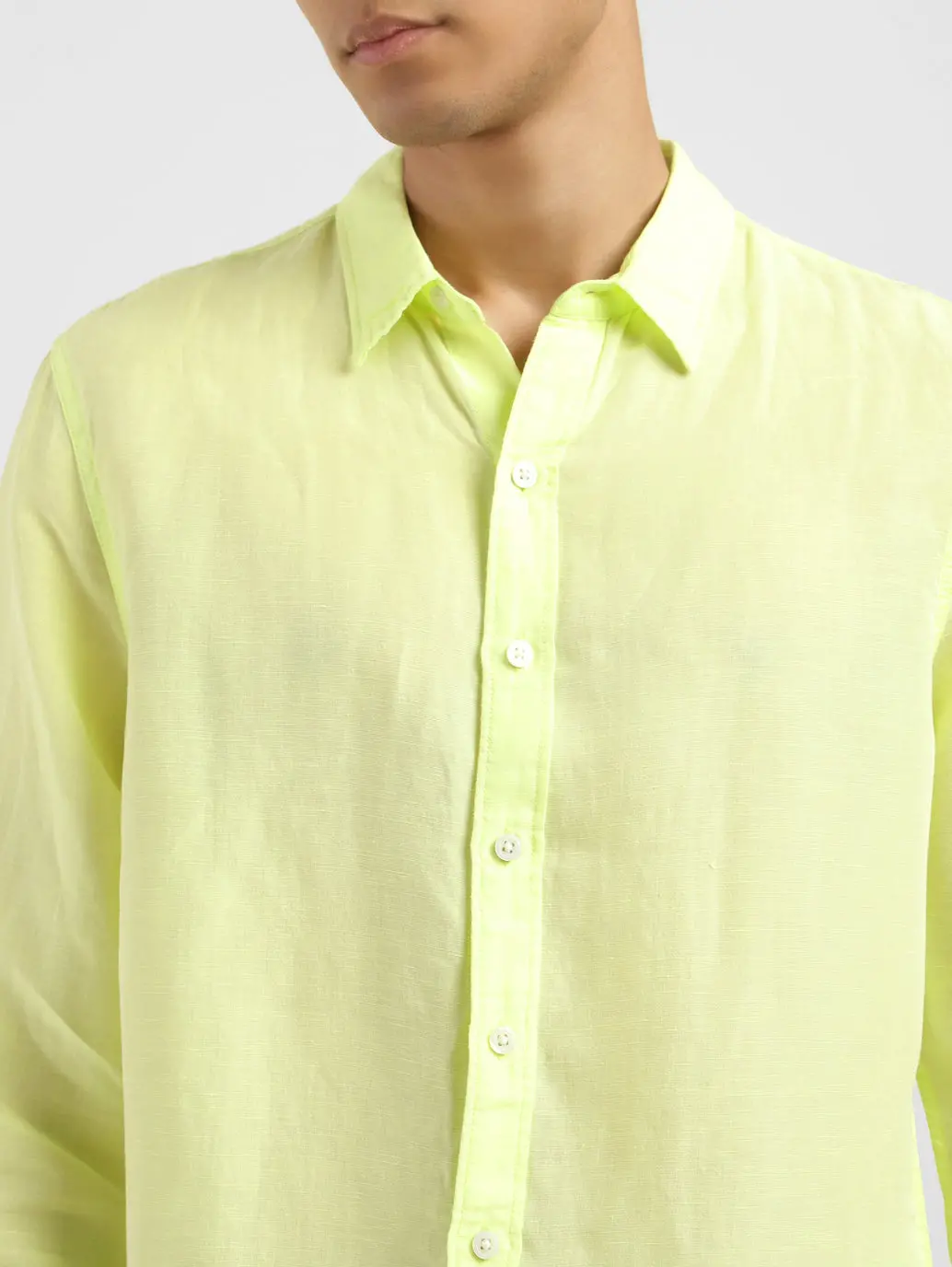 Men's Solid Spread Collar Linen Shirt Yellow 5