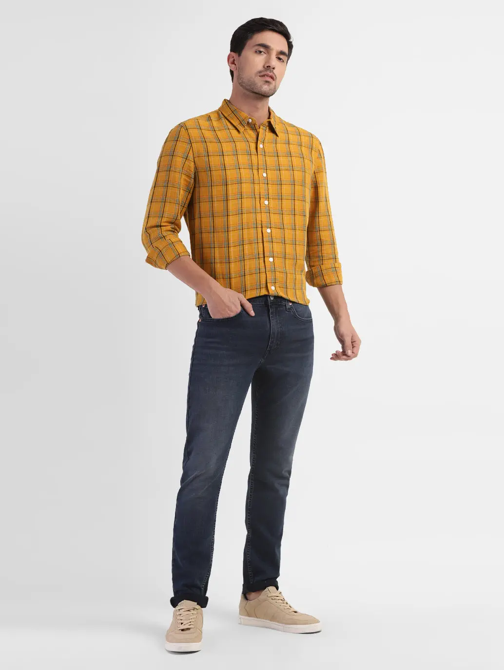 Men's Checkered Spread Collar Linen Shirt 1